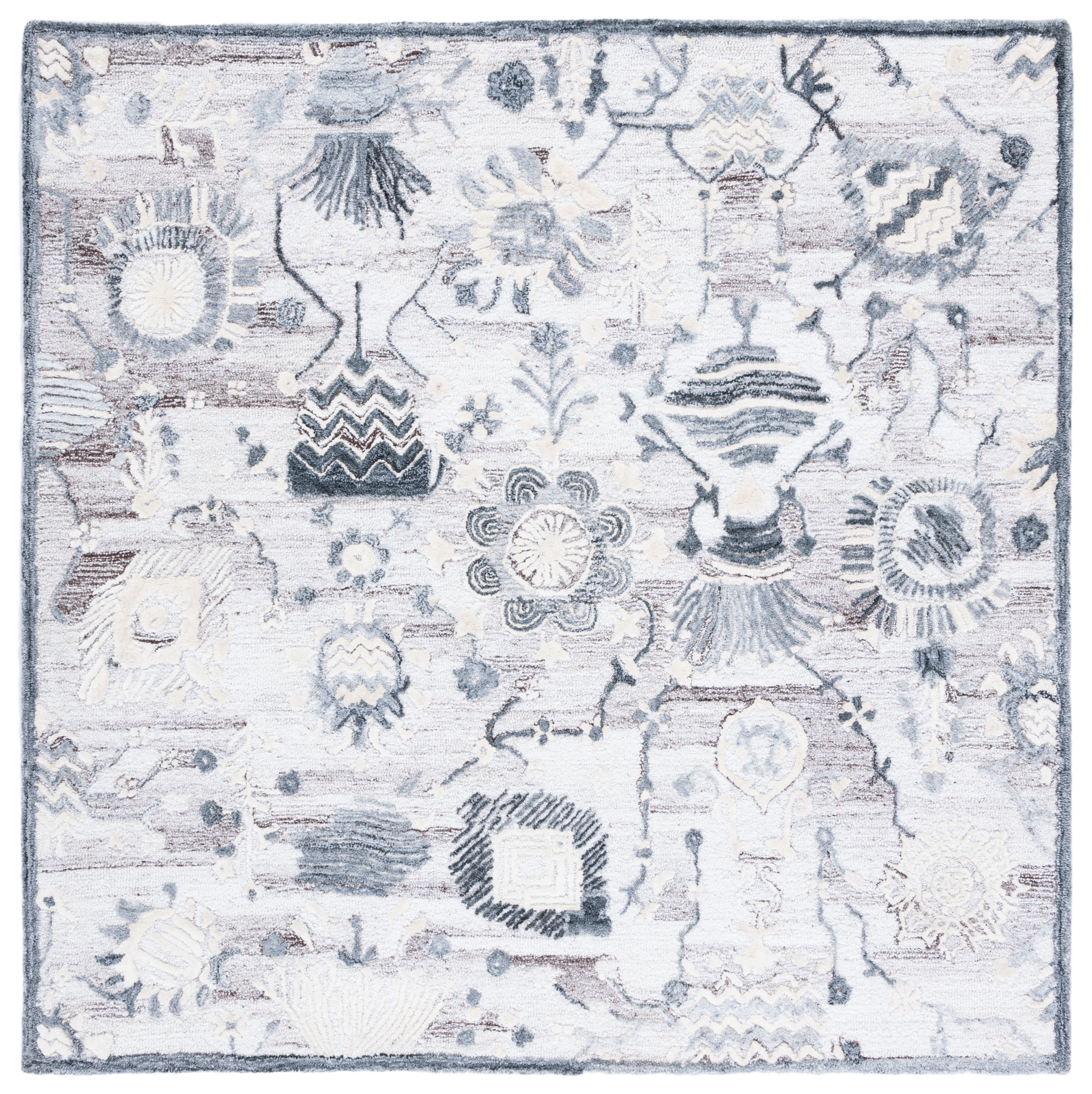 SAFAVIEH Glamour Quinten Floral Area Rug, Light Brown/Grey, 6' x 6' Square