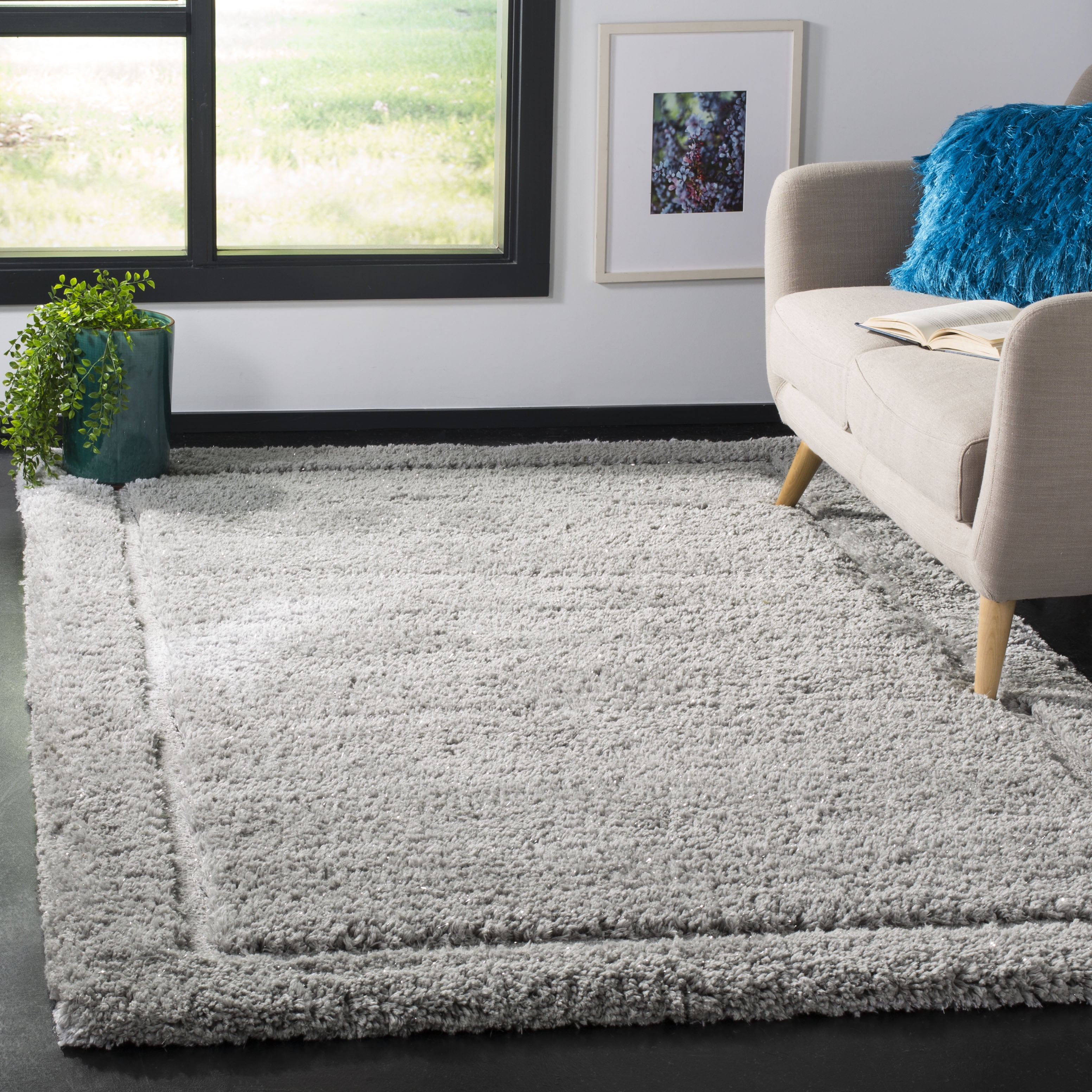 Luxurious Hand-Tufted Shag Area Rug in Gray, Wool-Blend, 3' x 5'