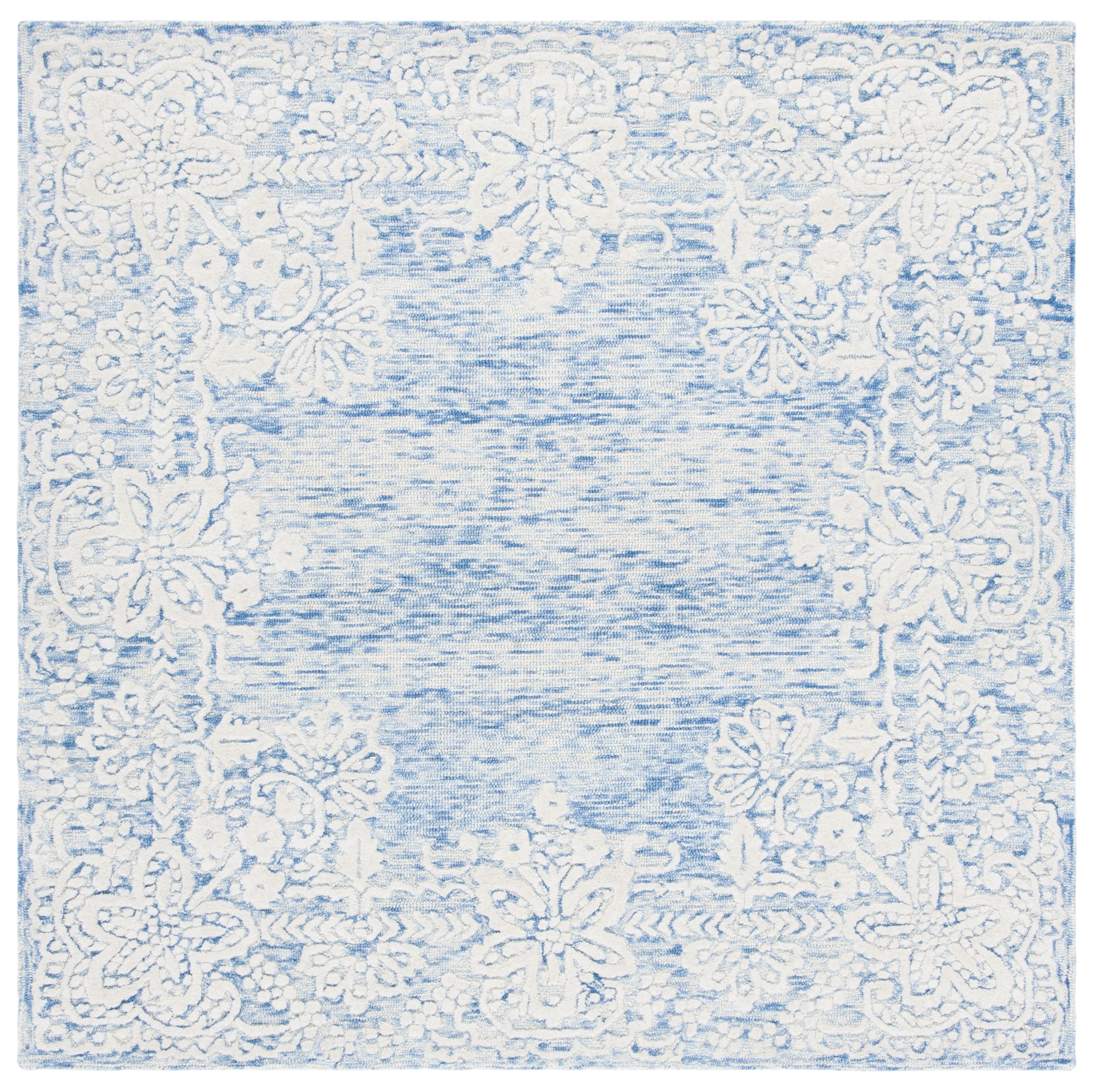 SAFAVIEH Glamour Stanice Floral Wool Area Rug, Blue/Ivory, 6' x 6' Square