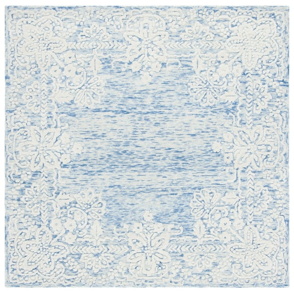 SAFAVIEH Glamour Stanice Floral Wool Area Rug, Blue/Ivory, 6' x 6' Square