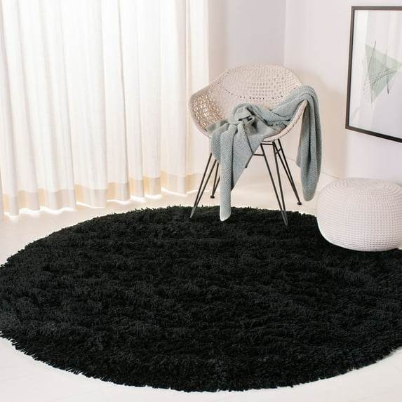 SAFAVIEH Glen Solid Plush Shag Area Rug, Black, 6' x 6' Round