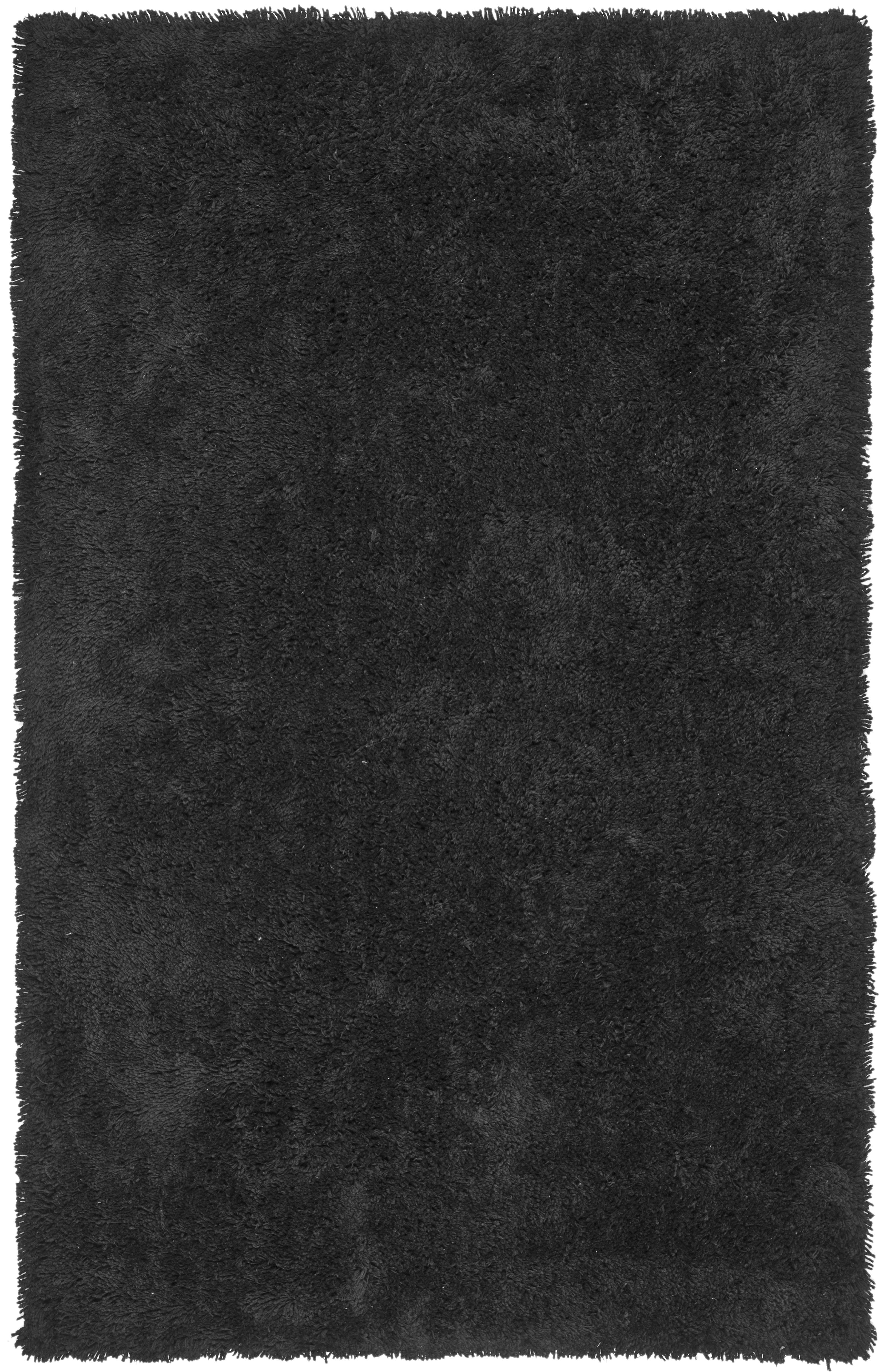Black Hand-Tufted Wool and Synthetic Shag Area Rug