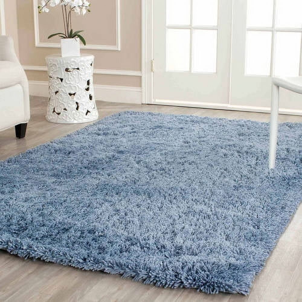 Light Blue 7'6" x 9'6" Hand-Tufted Shag Wool Area Rug