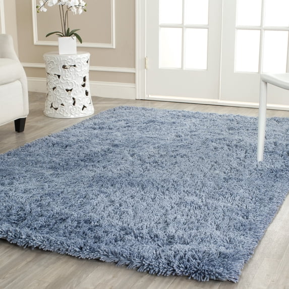 SAFAVIEH Glen Solid Plush Shag Area Rug, Light Blue, 7' x 7' Square