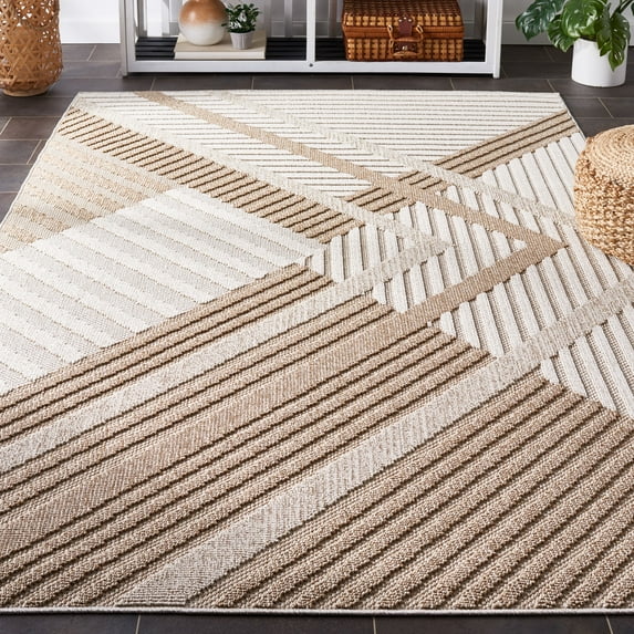 SAFAVIEH Global Amable Abstract Indoor/Outdoor Area Rug, Beige/Light Beige, 4' x 4' Round