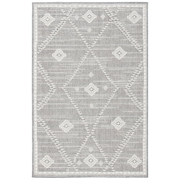 SAFAVIEH Global Anabella Diamond Indoor/Outdoor Area Rug, Dark Grey/Ivory, 6'7" x 6'7" Round