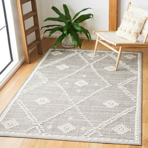 SAFAVIEH Global Anabella Diamond Indoor/Outdoor Area Rug, Dark Grey/Ivory, 6'7" x 6'7" Square