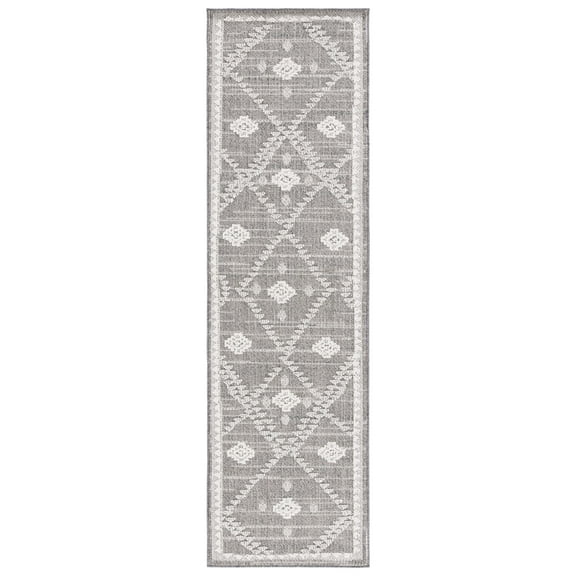 SAFAVIEH Global Anabella Diamond Indoor/Outdoor Runner Rug, Dark Grey/Ivory, 2'2" x 8'