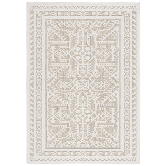 SAFAVIEH Global Aniyah Geometric Indoor/Outdoor Area Rug, Beige/Light Beige, 5'3" x 7'6"