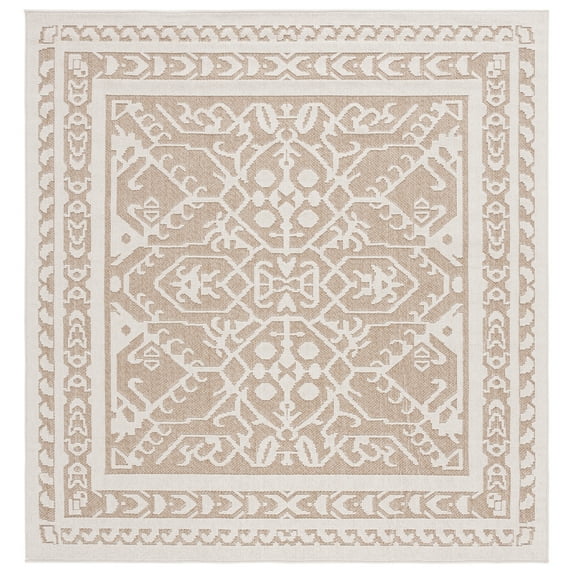 SAFAVIEH Global Aniyah Geometric Indoor/Outdoor Area Rug, Beige/Light Beige, 6'7" x 6'7" Square