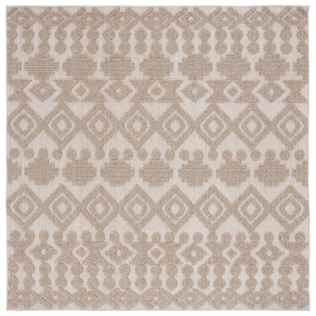 SAFAVIEH Global Anthony Diamond Indoor/Outdoor Area Rug, Beige/Brown, 6'7" x 6'7" Square