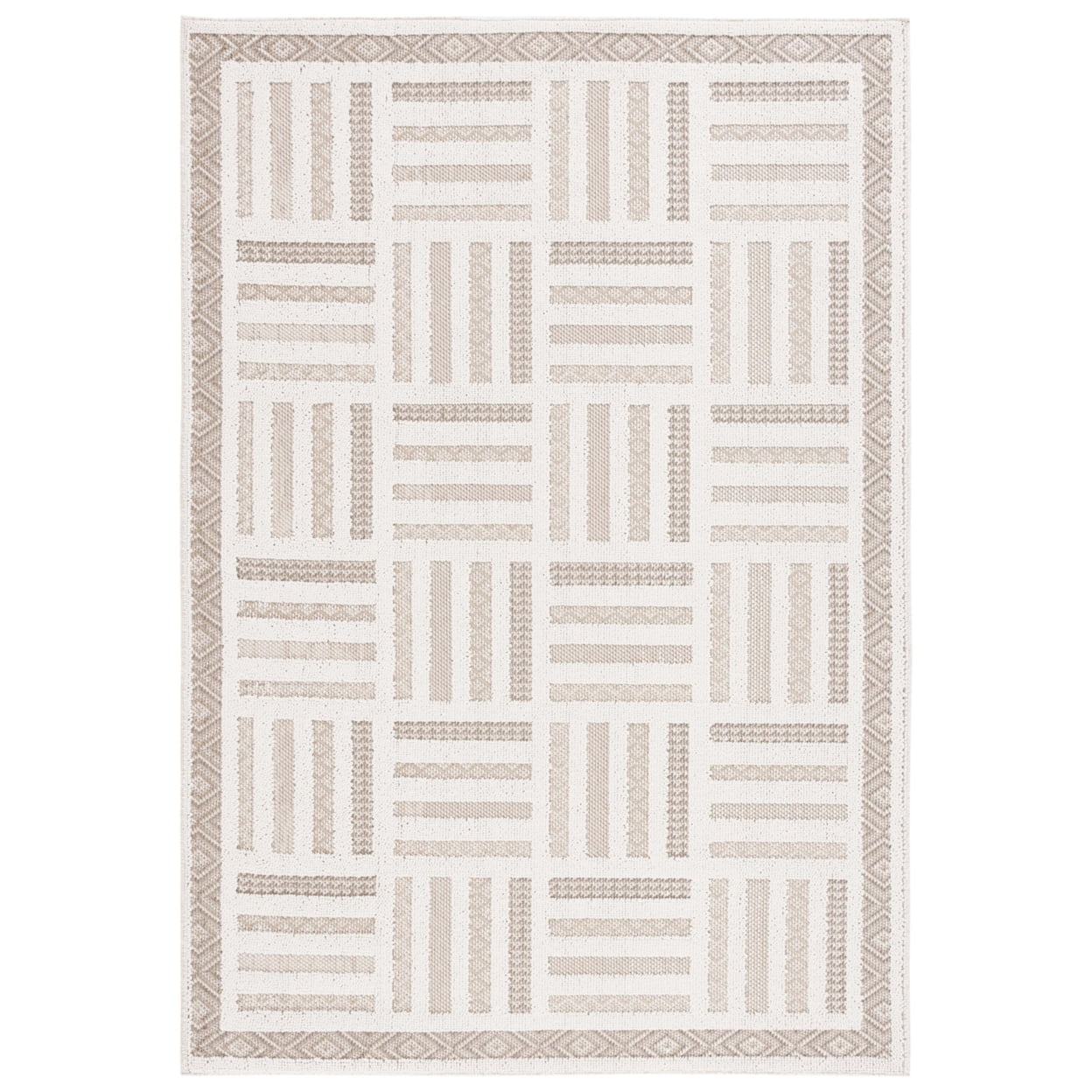 Ivory Boho-Chic 54" Indoor-Outdoor Easy Care Area Rug