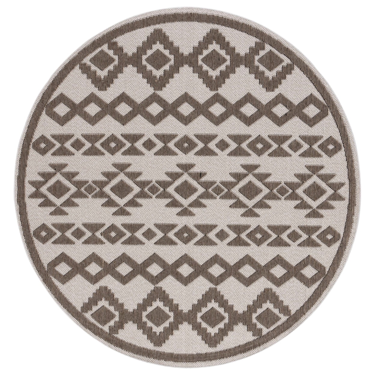 SAFAVIEH Global Caitriona Diamond Indoor/Outdoor Area Rug, Beige/Dark Beig, 6'7" x 6'7" Round