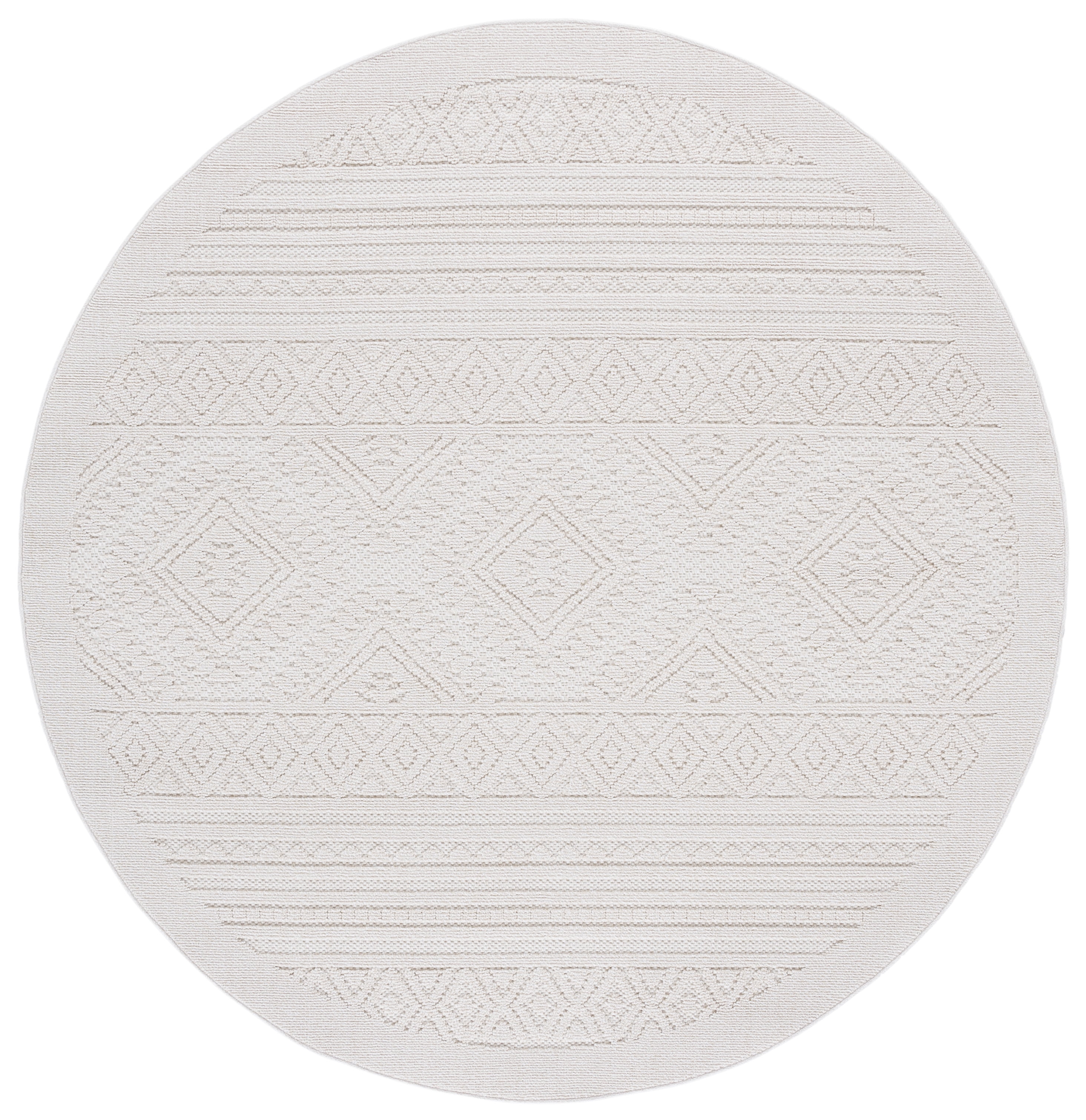 SAFAVIEH Global Candace Geometric Indoor/Outdoor Area Rug, Light Beige/Ivory, 6'7" x 6'7" Round