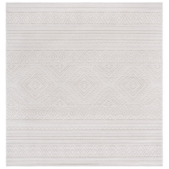SAFAVIEH Global Candace Geometric Indoor/Outdoor Area Rug, Light Beige/Ivory, 6'7" x 6'7" Square