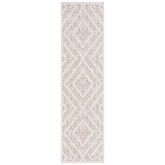 SAFAVIEH Global Dahila Diamond Indoor/Outdoor Runner Rug, Light Beige/Brown, 2'2" x 8'
