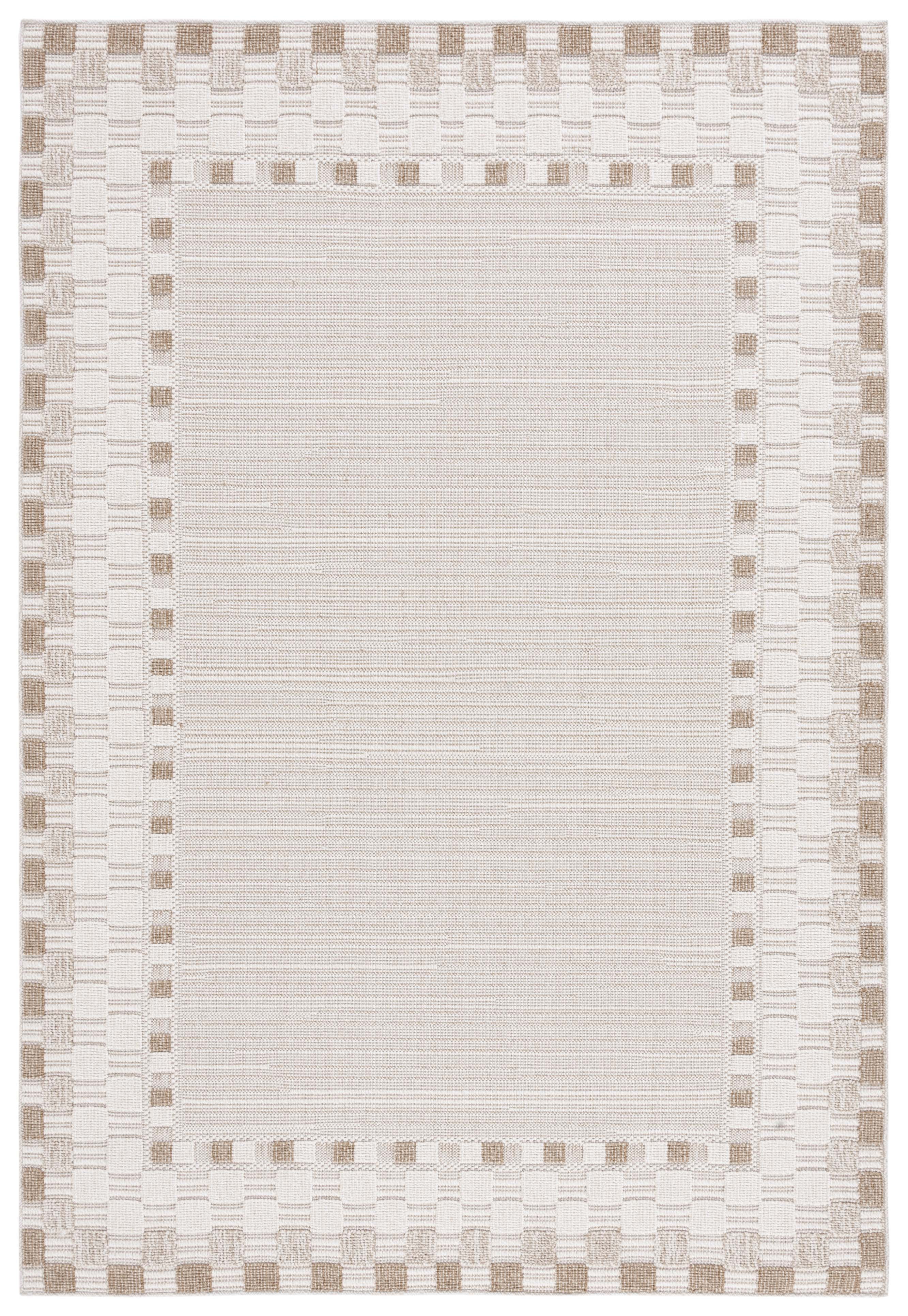 SAFAVIEH Global Daley Bordered Indoor/Outdoor Area Rug, Beige/Light Beige, 5'3" x 7'6"