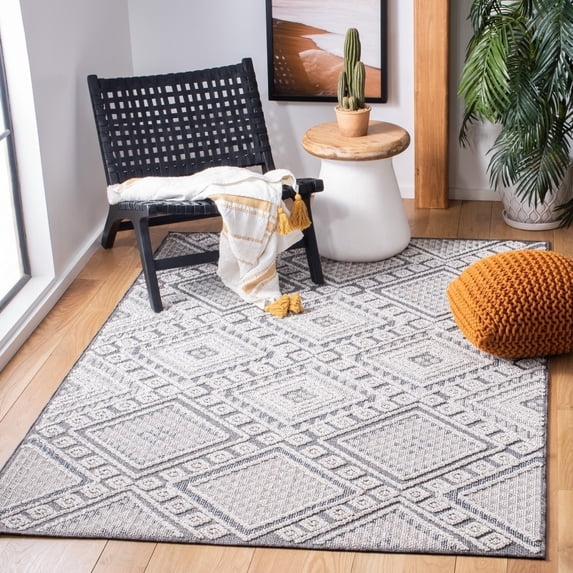 SAFAVIEH Global Dubhan Diamond Indoor/Outdoor Area Rug, Grey/Ivory, 6'7" x 6'7" Square