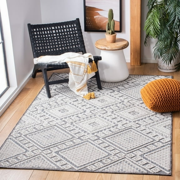SAFAVIEH Global Dubhan Diamond Indoor/Outdoor Area Rug, Grey/Ivory, 9' x 12'