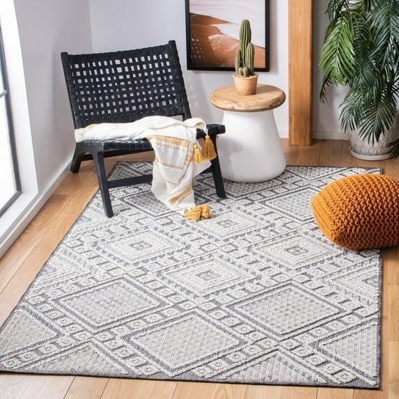SAFAVIEH Global Dubhan Diamond Indoor/Outdoor Area Rug, Grey/Ivory, 9' x 12'