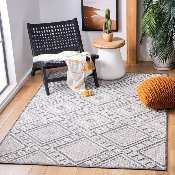 SAFAVIEH Global Dubhan Diamond Indoor/Outdoor Runner Rug, Grey/Ivory, 2'2" x 8'