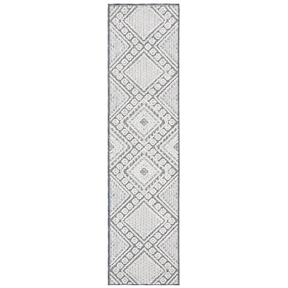 SAFAVIEH Global Dubhan Diamond Indoor/Outdoor Runner Rug, Grey/Ivory, 2'2" x 8'