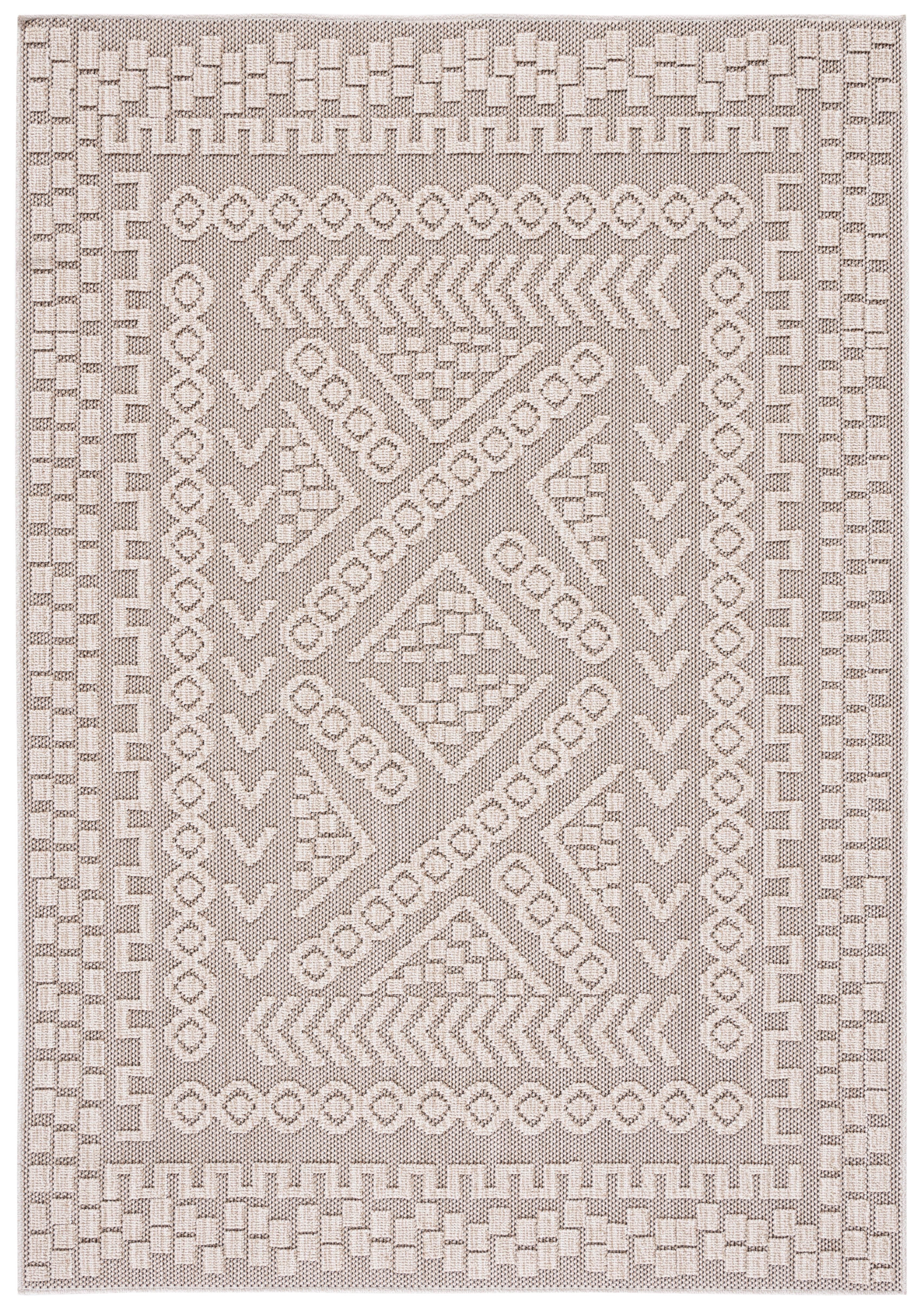 SAFAVIEH Global Hermite Bordered Indoor/Outdoor Area Rug, Beige/Light Beige, 4' x 6'