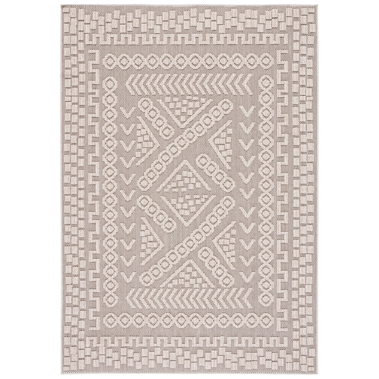SAFAVIEH Global Hermite Bordered Indoor/Outdoor Area Rug, Beige/Light Beige, 5'3" x 7'6"