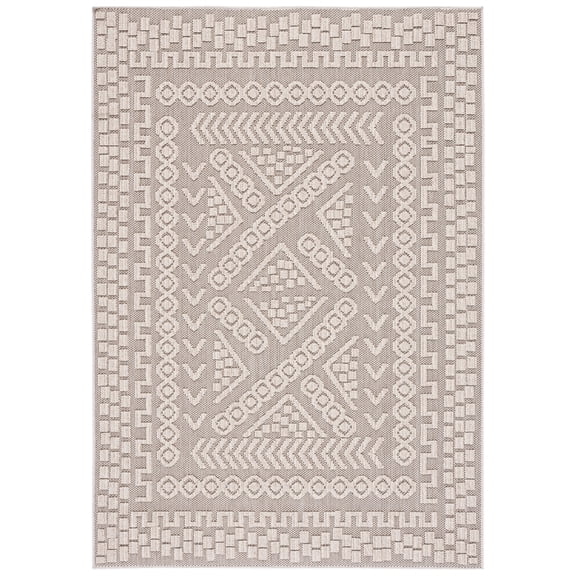 SAFAVIEH Global Hermite Bordered Indoor/Outdoor Area Rug, Beige/Light Beige, 5'3" x 7'6"