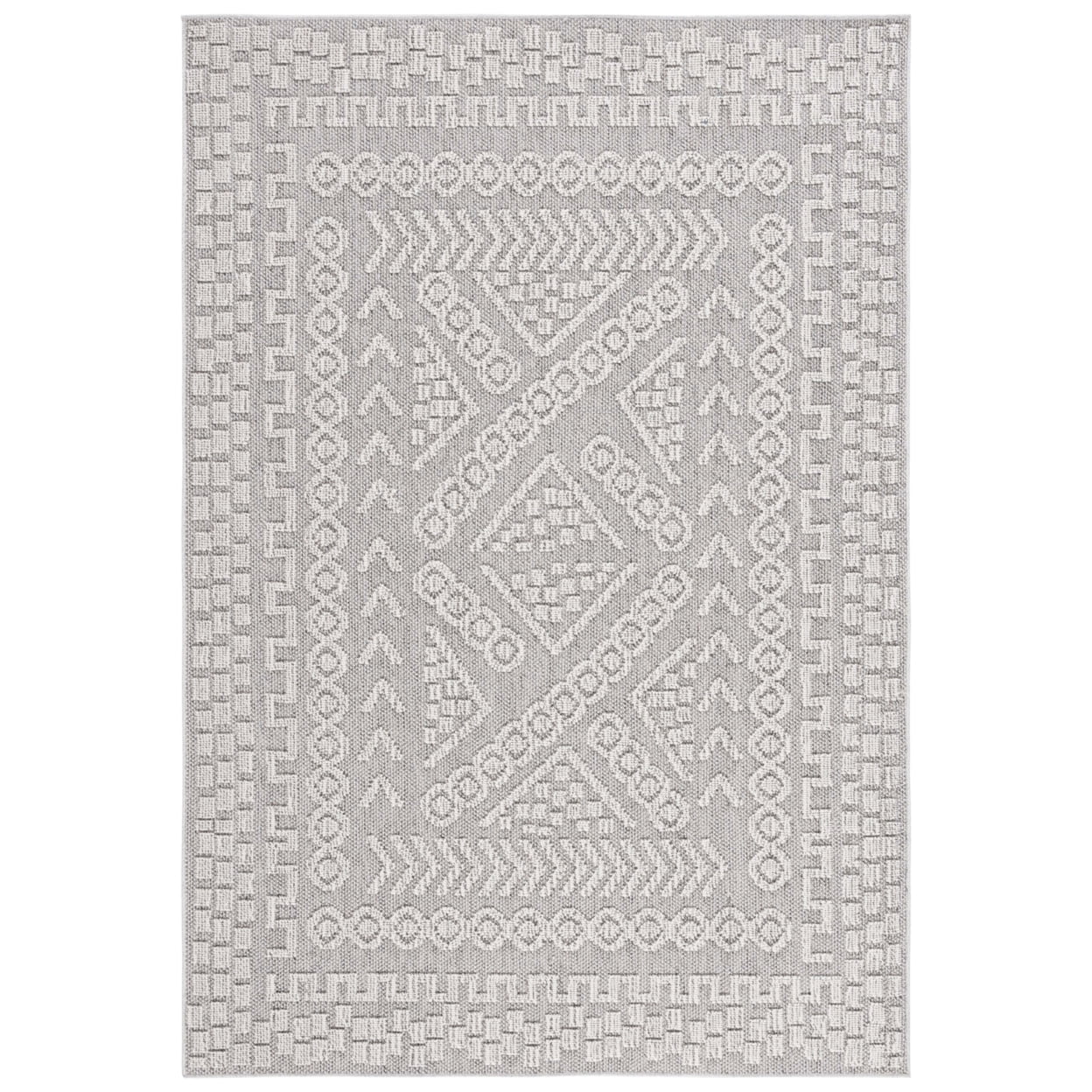 SAFAVIEH Global Hermite Bordered Indoor/Outdoor Area Rug, Grey/Ivory, 6'7" x 6'7" Round