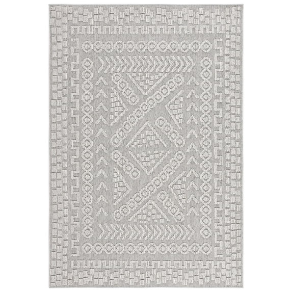 SAFAVIEH Global Hermite Bordered Indoor/Outdoor Area Rug, Grey/Ivory, 8' x 10'
