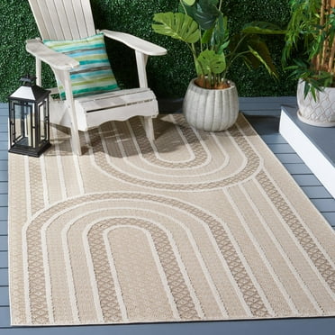SAFAVIEH Global Lennon Abstract Indoor/Outdoor Area Rug, Beige/Ivory, 8' x 10'