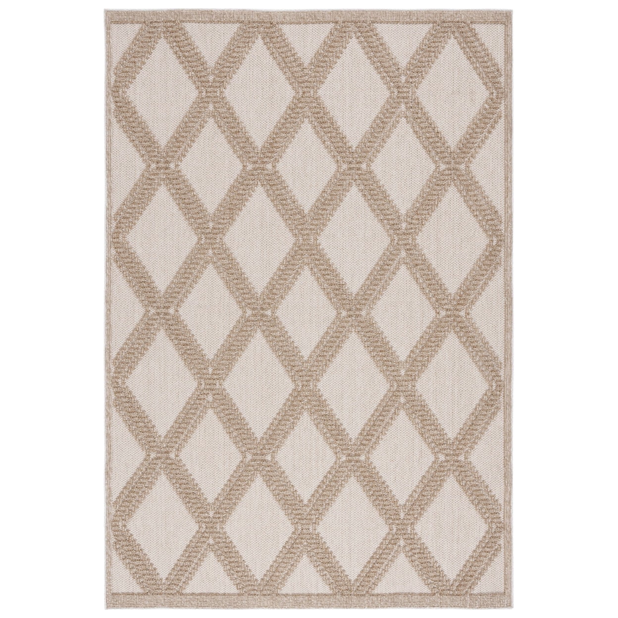 Beige and Brown Geometric 9' x 12' Easy-Care Synthetic Area Rug