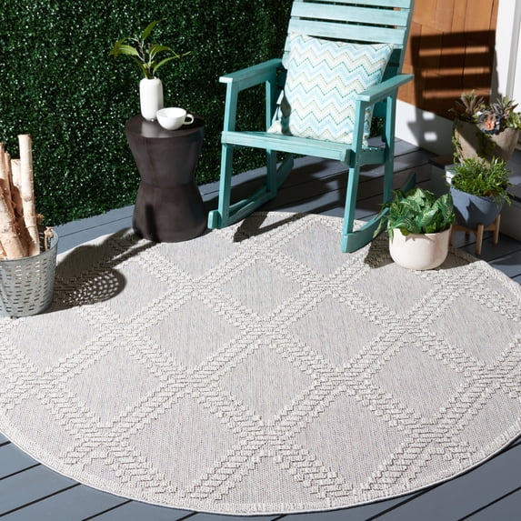 SAFAVIEH Global Michael Diamond Indoor/Outdoor Area Rug, Grey/Light Grey, 6'7" x 6'7" Round