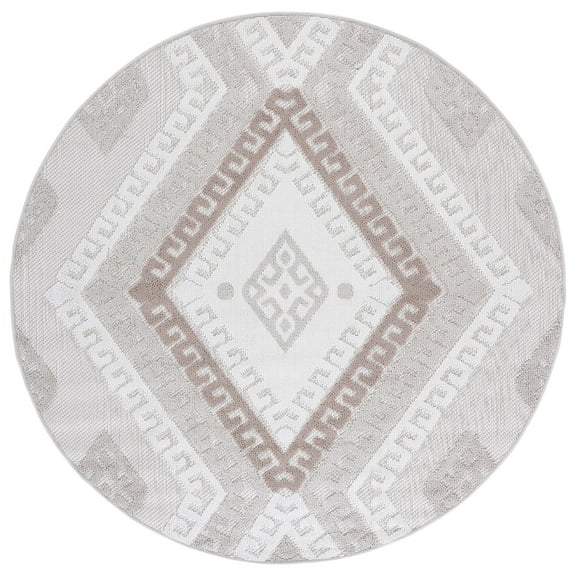 SAFAVIEH Global Natalee Geometric Indoor/Outdoor Area Rug, Grey/Ivory Taupe, 6'7" x 6'7" Round