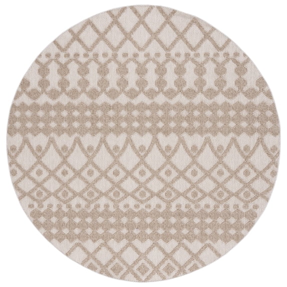 SAFAVIEH Global Regina Diamond Indoor/Outdoor Area Rug, Beige/Brown, 6'7" x 6'7" Round