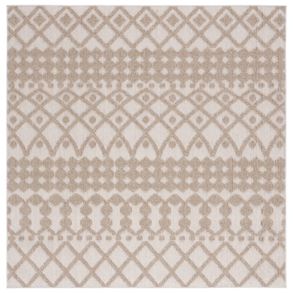 SAFAVIEH Global Regina Diamond Indoor/Outdoor Area Rug, Beige/Brown, 6'7" x 6'7" Square