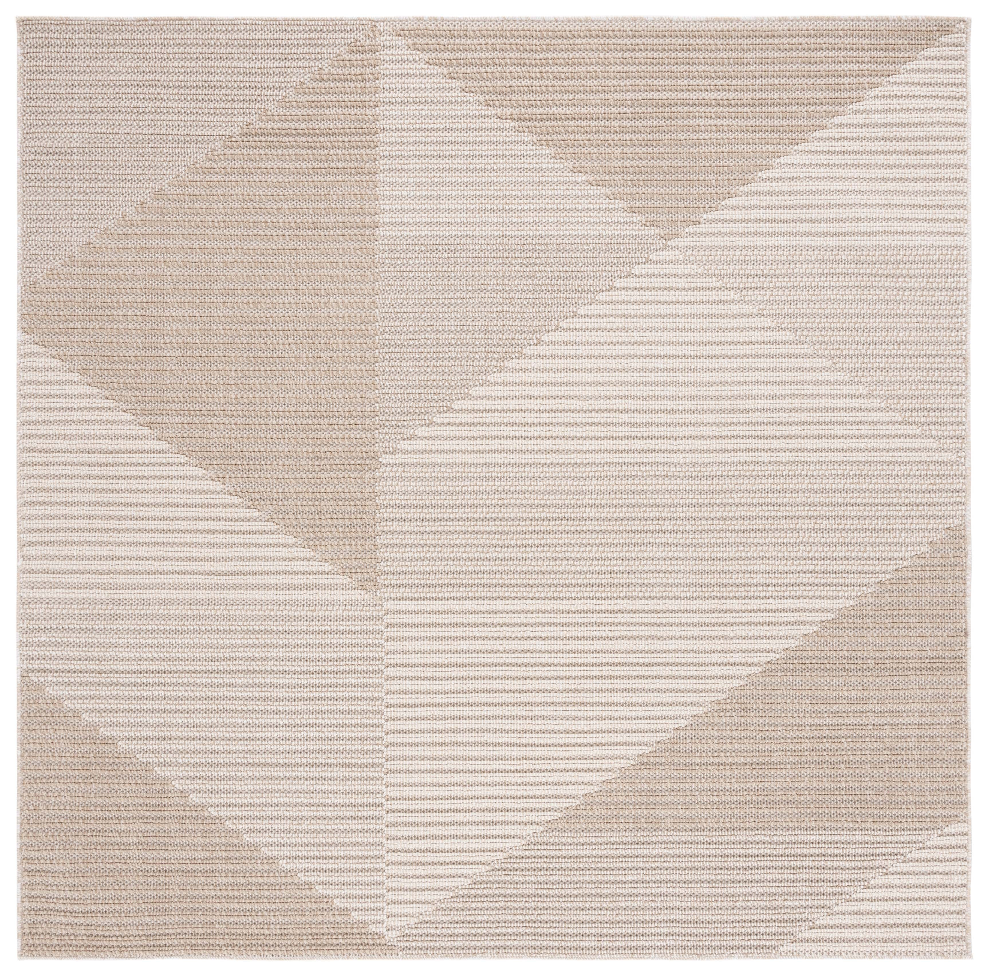 Ivory and Beige Square Synthetic Indoor/Outdoor Rug