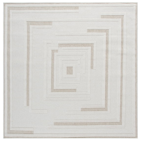 SAFAVIEH Global Roswell Geometric Indoor/Outdoor Area Rug, Light Beige/Beige, 6'7" x 6'7" Square