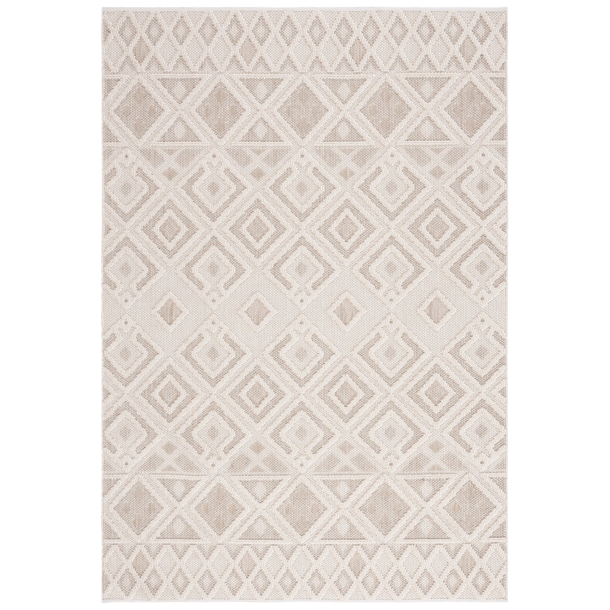 Ivory Geometric 9' x 12' Stain-Resistant Synthetic Area Rug