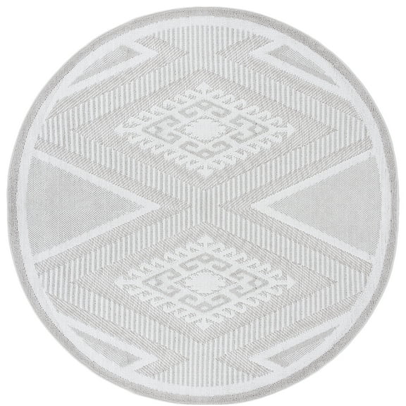 SAFAVIEH Global Shelagh Geometric Indoor/Outdoor Area Rug, Grey/Ivory, 6'7" x 6'7" Round