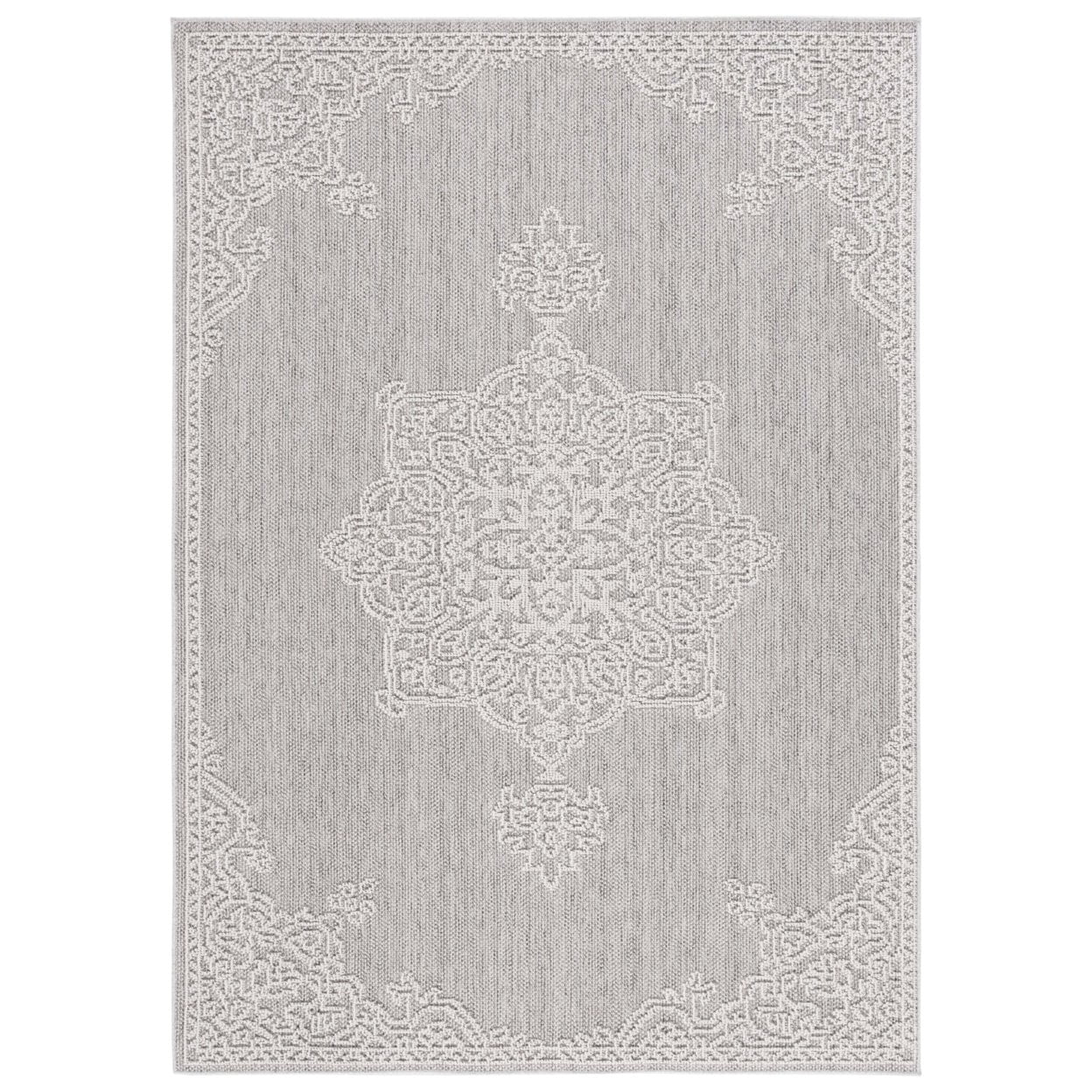 SAFAVIEH Global Vernon Abstract Indoor/Outdoor Area Rug, Grey/Ivory, 5'3" x 7'6"