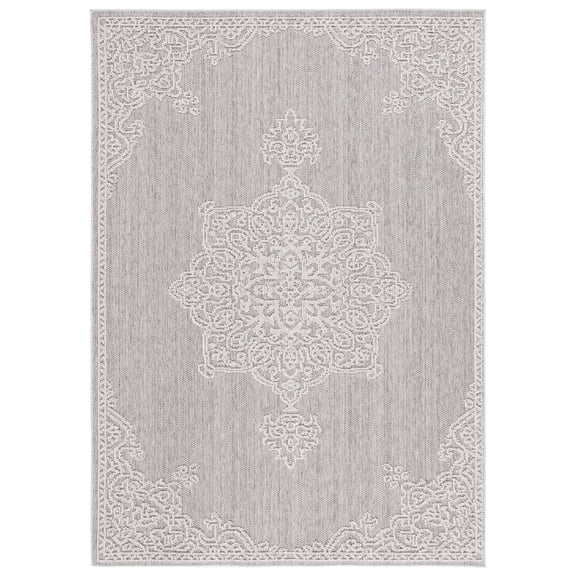 SAFAVIEH Global Vernon Abstract Indoor/Outdoor Area Rug, Grey/Ivory, 6'7" x 6'7" Round