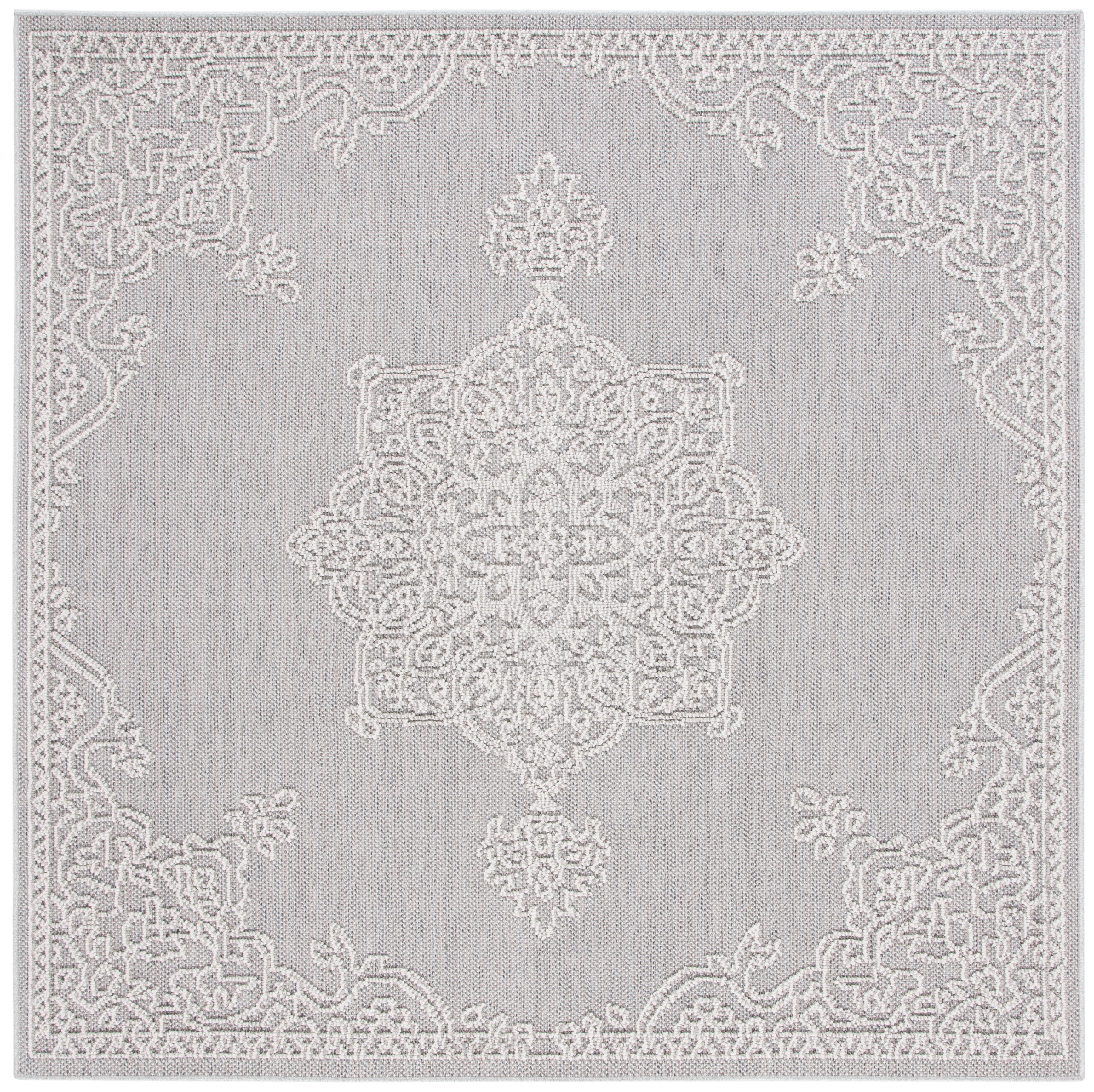 SAFAVIEH Global Vernon Abstract Indoor/Outdoor Area Rug, Grey/Ivory, 6'7" x 6'7" Square