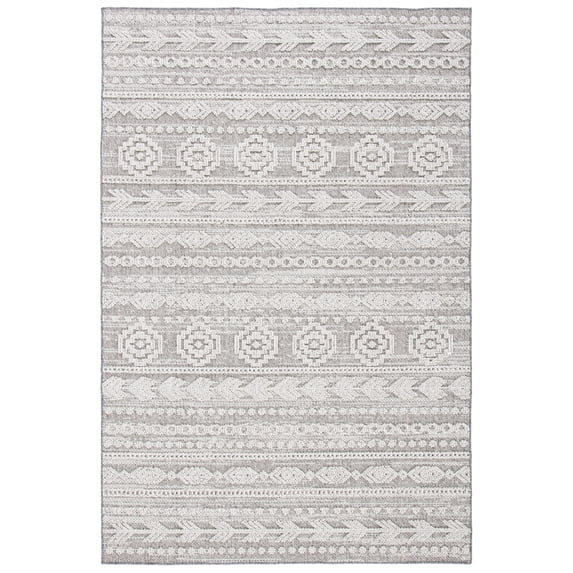 SAFAVIEH Global Wasif Striped Indoor/Outdoor Area Rug, Grey/Ivory, 4' x 6'