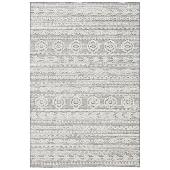SAFAVIEH Global Wasif Striped Indoor/Outdoor Area Rug, Grey/Ivory, 6'7" x 6'7" Round