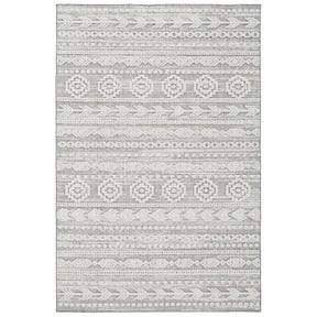 SAFAVIEH Global Wasif Striped Indoor/Outdoor Area Rug, Grey/Ivory, 6'7" x 6'7" Square