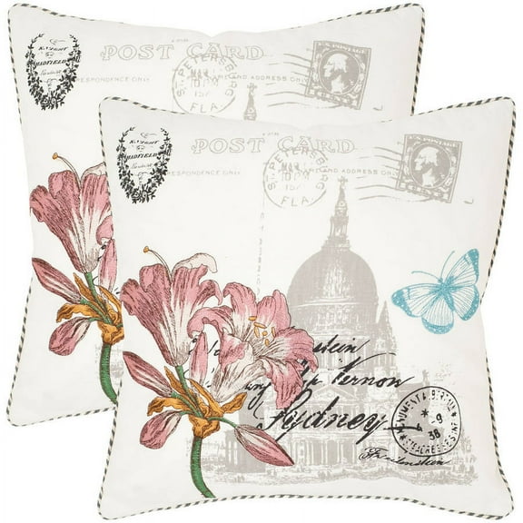 SAFAVIEH Gloria Embroidered Floral Pillow, 22" x 22", White, Set of 2