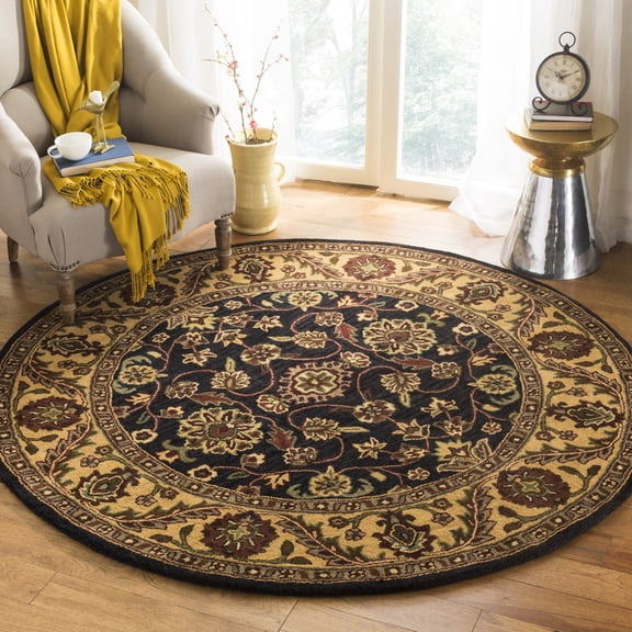 Safavieh Golden Jaipur Dreda Bordered Wool Area Rug, Black/Gold, 6' x 6' Round