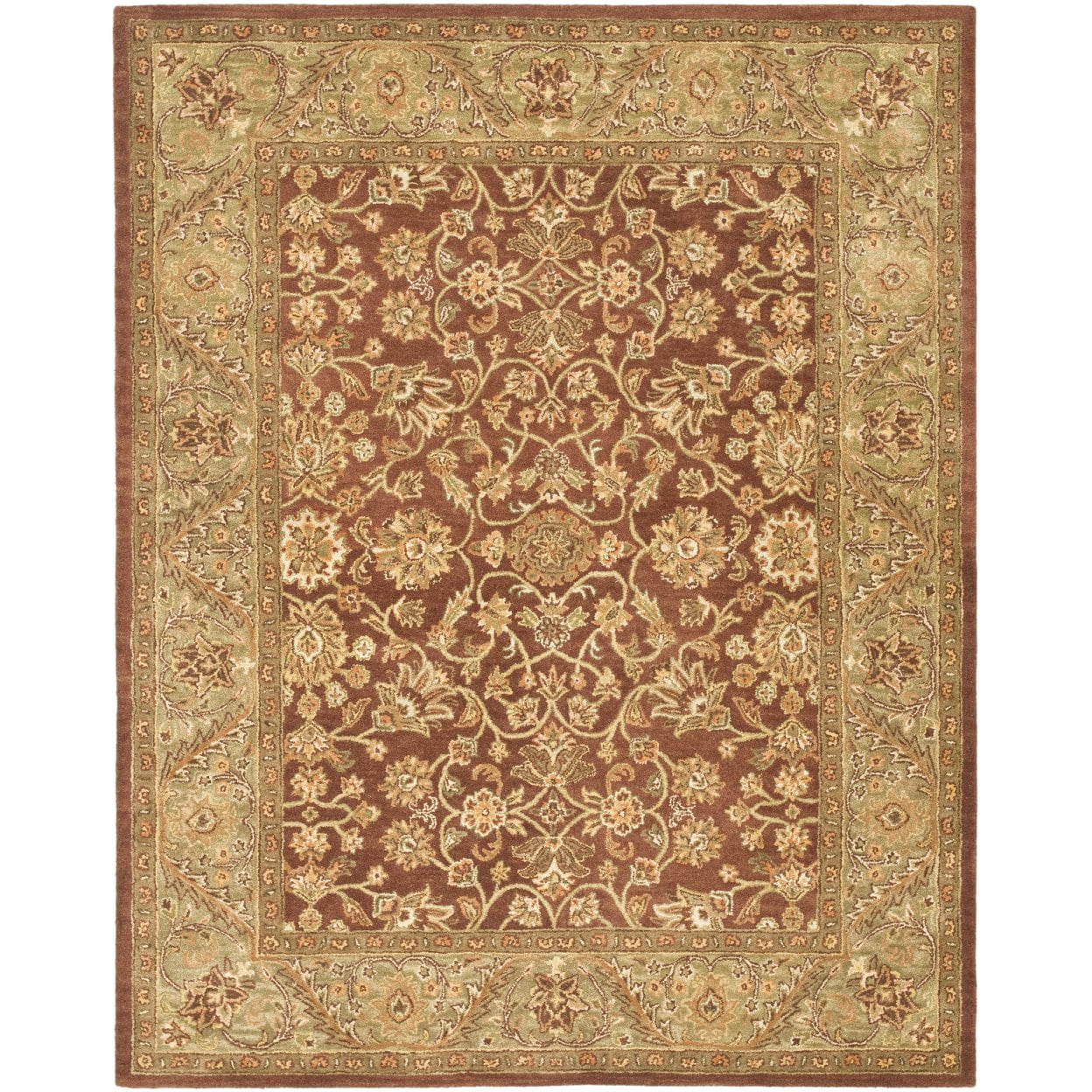 Hand-Tufted Rust/Green Round Wool Victorian Floral Rug 3' x 5'